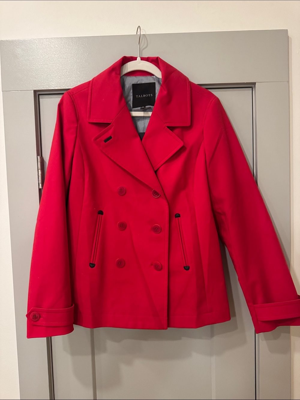 Talbots Bright Red Double-Breasted Pea Coat